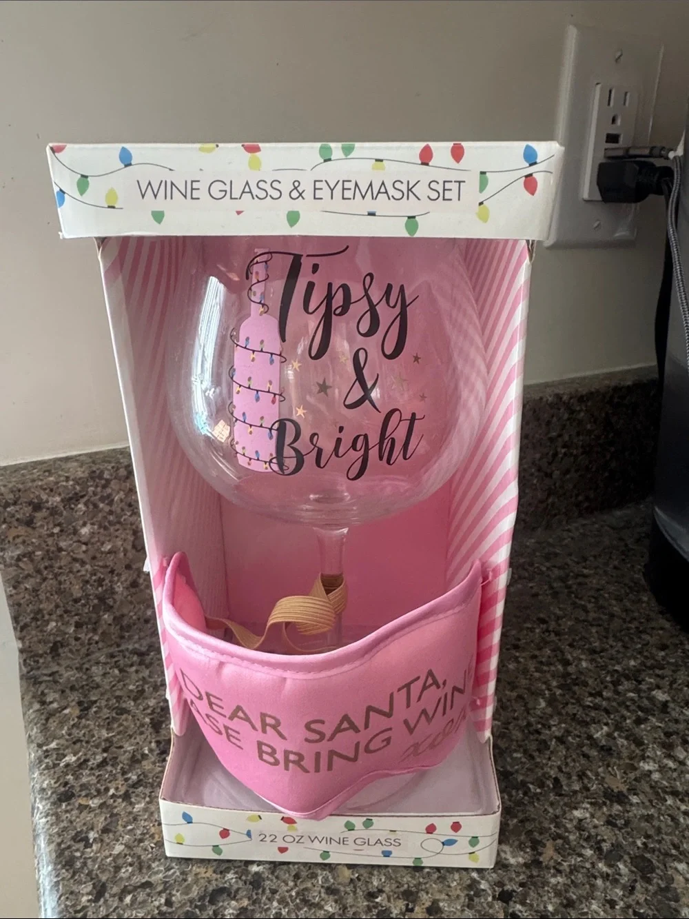 NEW Wine Glass & Eyemask Set - Pink